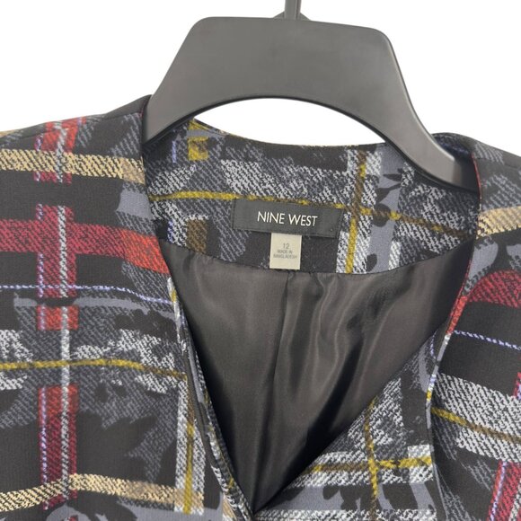 Nine West Womens Plaid Button-Up Crepe Toper Jackets Size 12 Lined /Multicolored - Picture 3 of 12